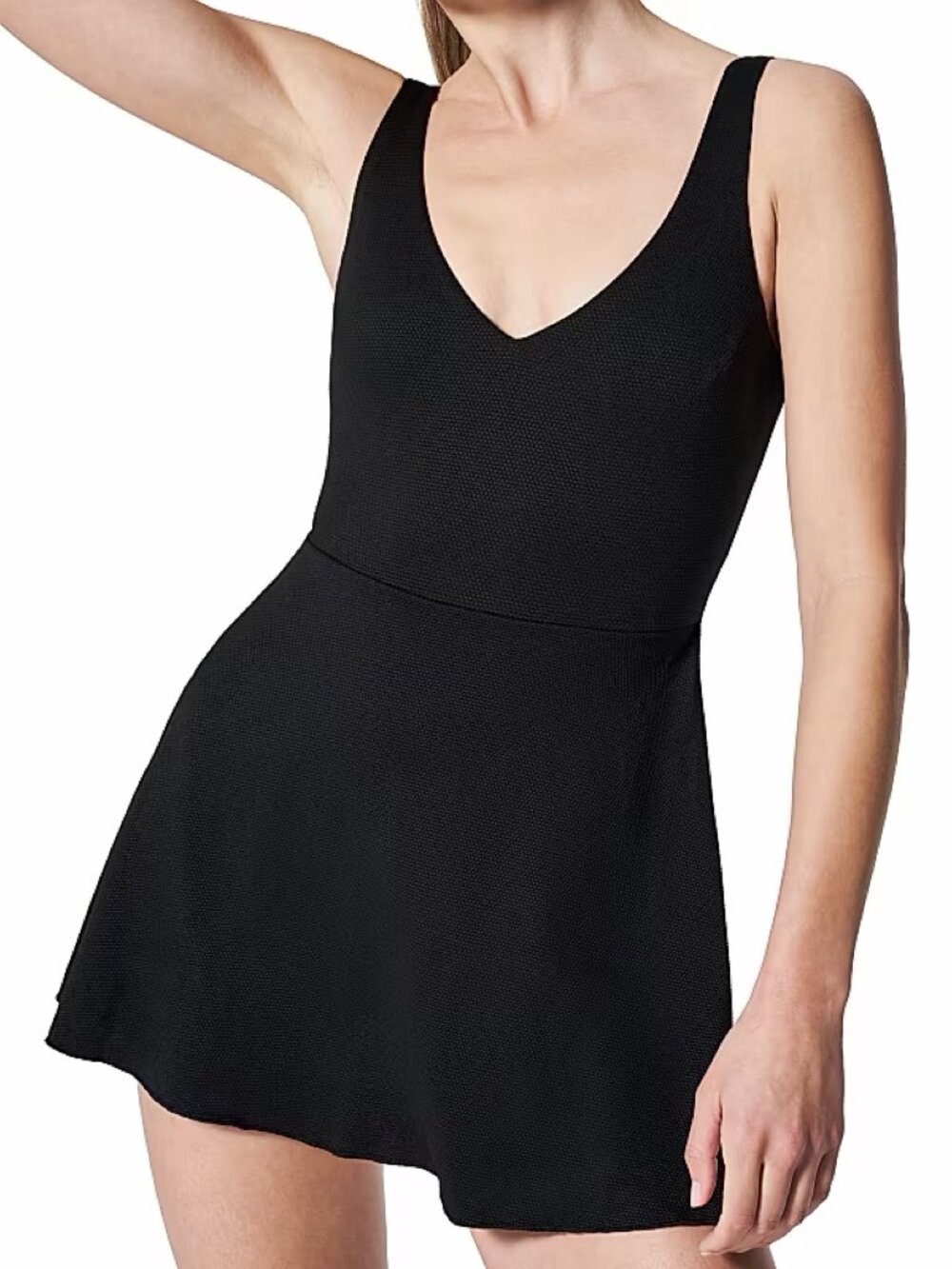 Spanx Black Shaping Textured Pique One Piece Swim Dress